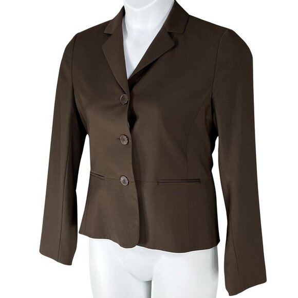 Talbots Womens 6 Chocolate Brown 87% Wool 3 Button Tailored Blazer Career Jacket - Picture 6 of 14